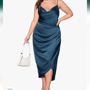 MakeMeChic Women's  Satin Silk Cowl Neck Ruched Wrap CamDress NWT Size XL Plus